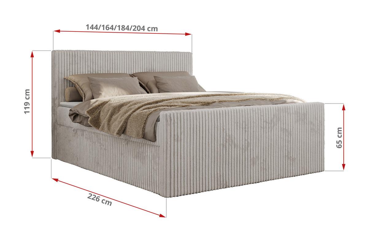 BOXSPRINGBETT TILIANO DUO 140/200 - Hellgrau Cord - H4 - Hellgrau, Textil (140/200cm) - MKS
