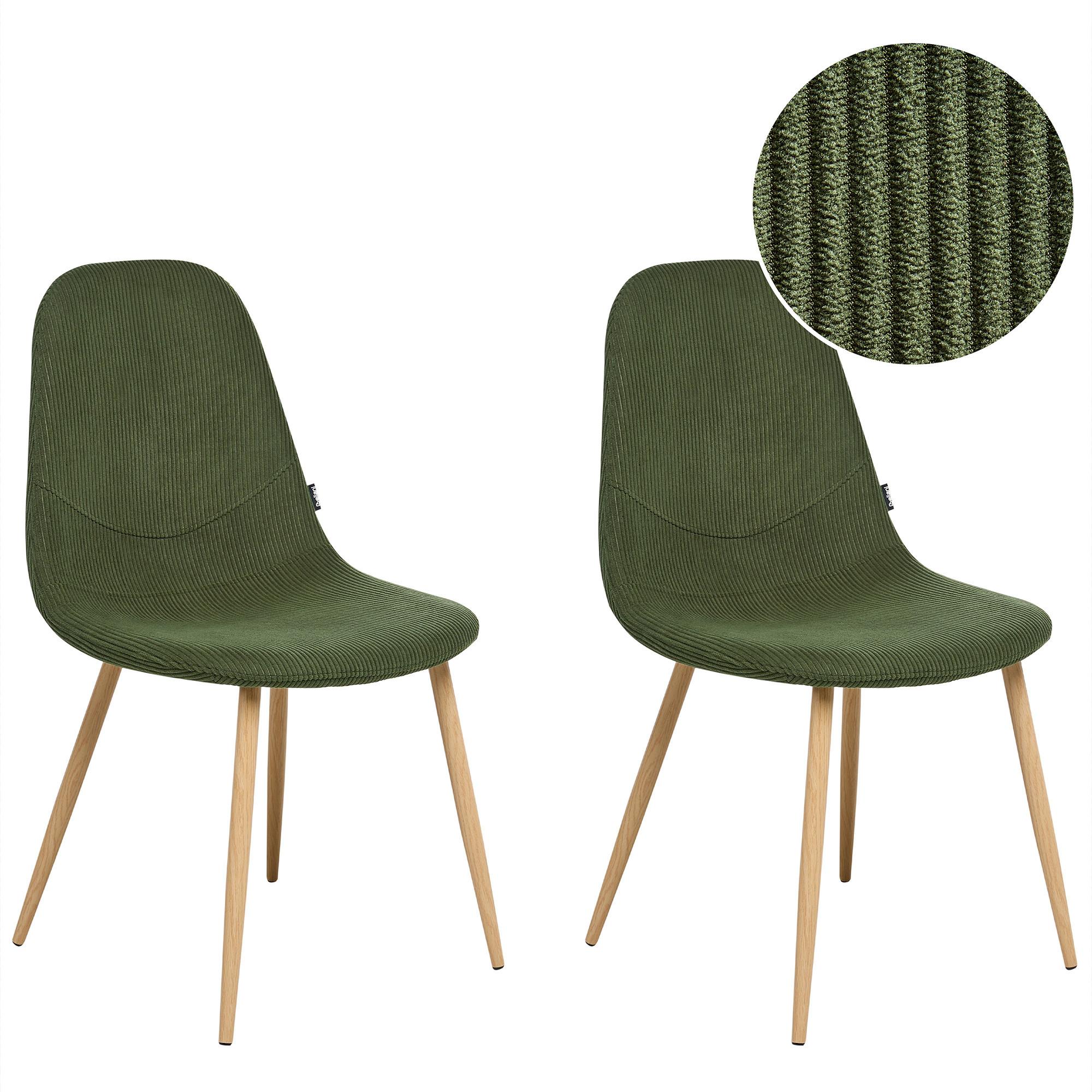 ESSZIMMERSTUHL 2er-Set Cord Grün Hilden - Hellbraun, Textil (43/84/52cm) - Beliani