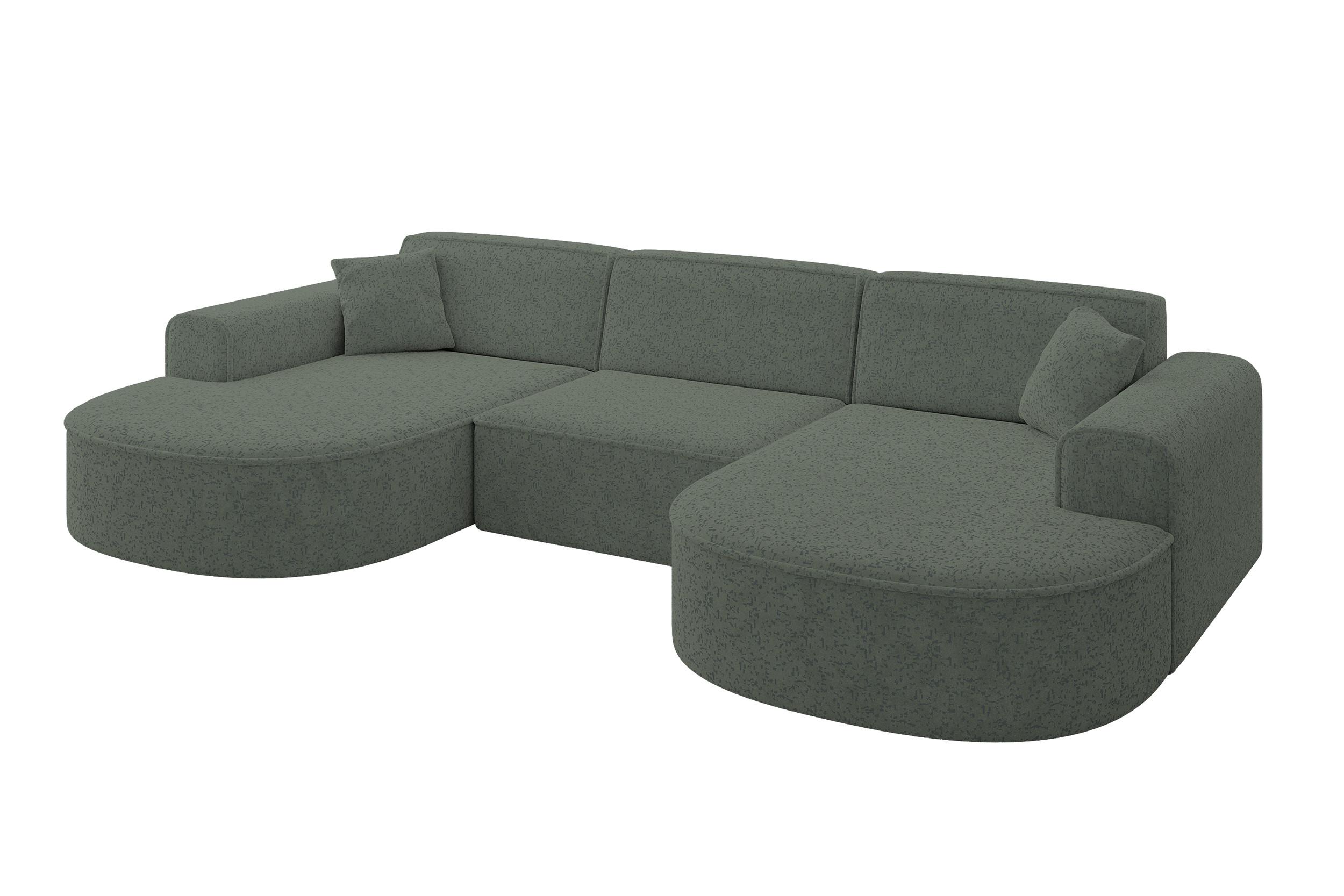 WOHNLANDSCHAFT MARI-U1 - 303x171x79 cm Grün Tissu - Schwarz/Grün, Holzwerkstoff/Kunststoff (303/79/171cm) - ALTDECOR