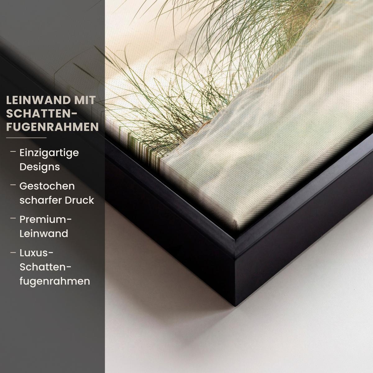 LEINWAND Bilder mit Rahmen - Dünen mit Strandhafer in der Sonne des Nationalparks Schleswig-Holsteinisches Wattenmeer - 20x20 - Creme, Textil (20/20cm) - MuchoWow