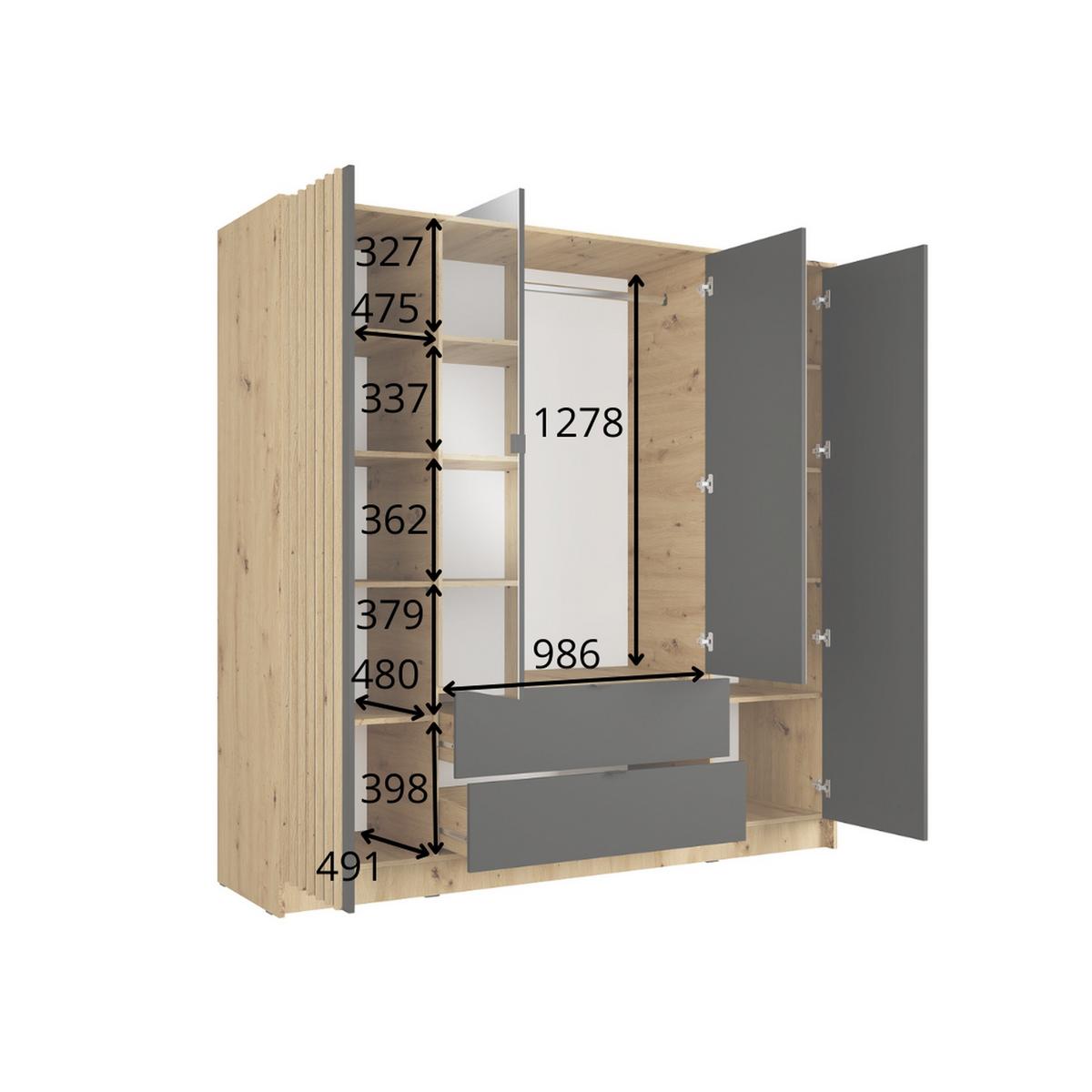 KLEIDERSCHRANK Eiche Artisan, Onyx Schwarz 200/200,5/54,5 - Eiche Artisan, Holzwerkstoff (200/201/55cm) - RAUMHIRSCH FURNITURE
