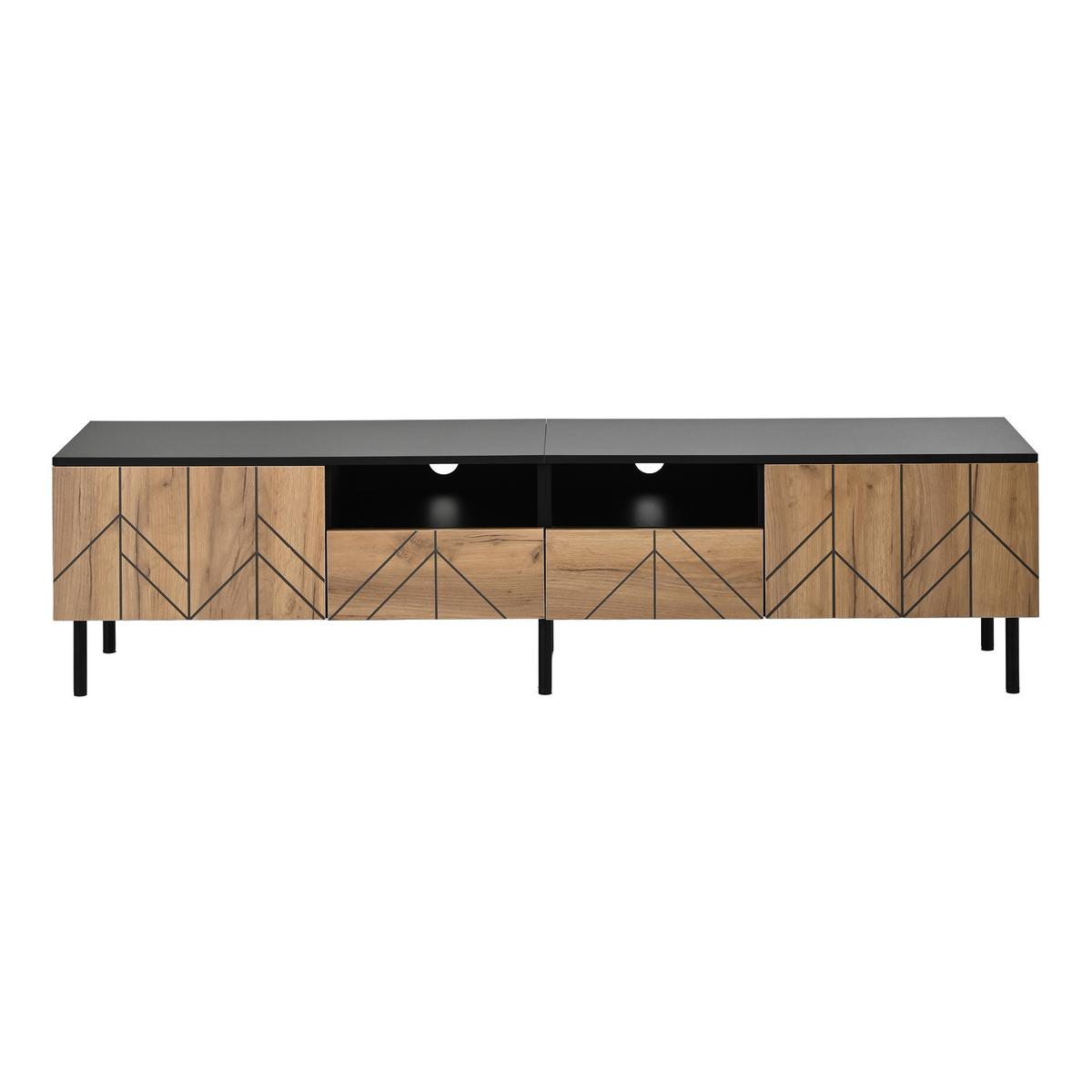 TV-LOWBOARD 180cm Schwarz & Holzoptik mit Türen & Schubladen - Naturfarben, Holzwerkstoff (180/45/40cm) - Urban Meuble