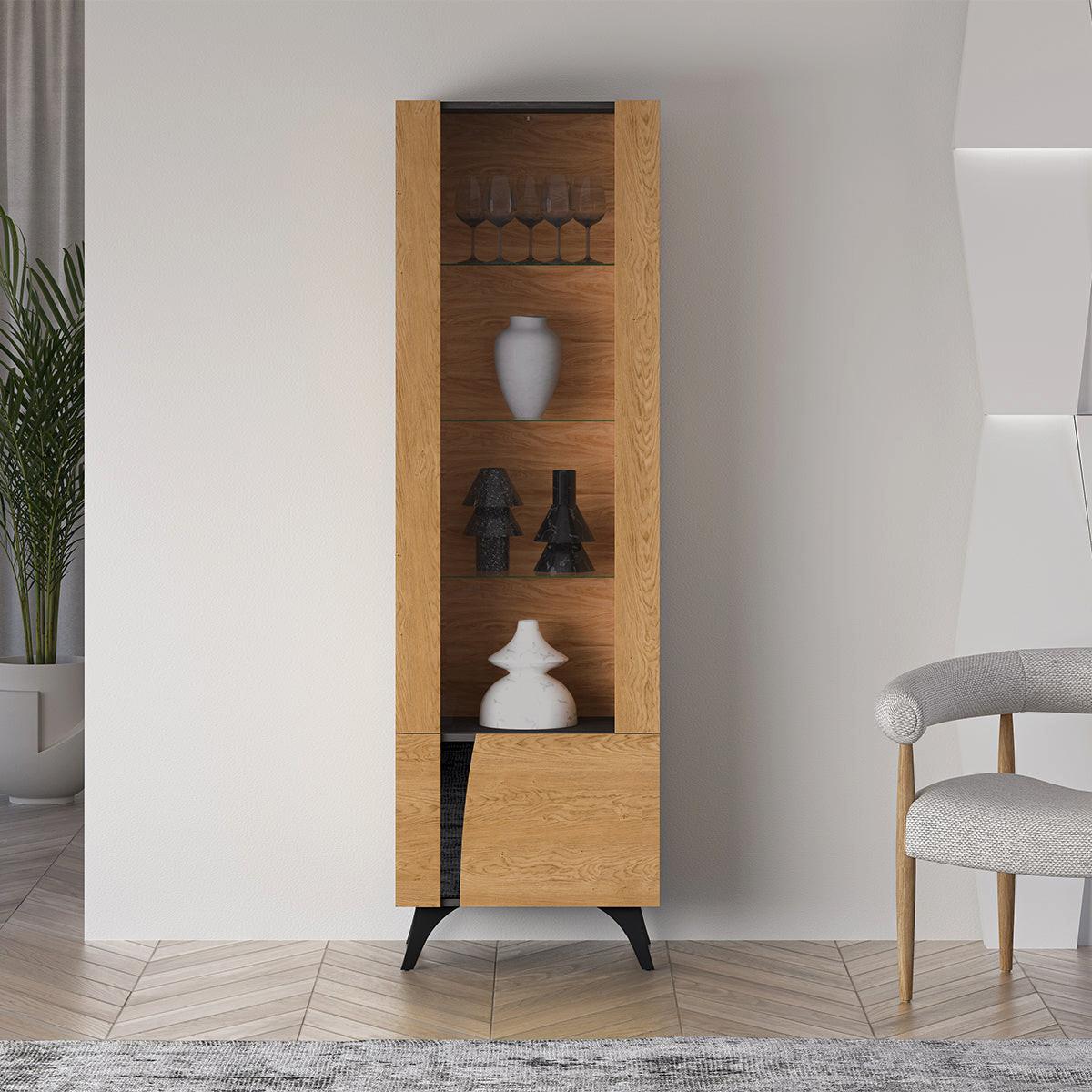 VITRINE Soah Holz und Schwarz - Schwarz, Holzwerkstoff (58/190/40cm) - Petits-meubles