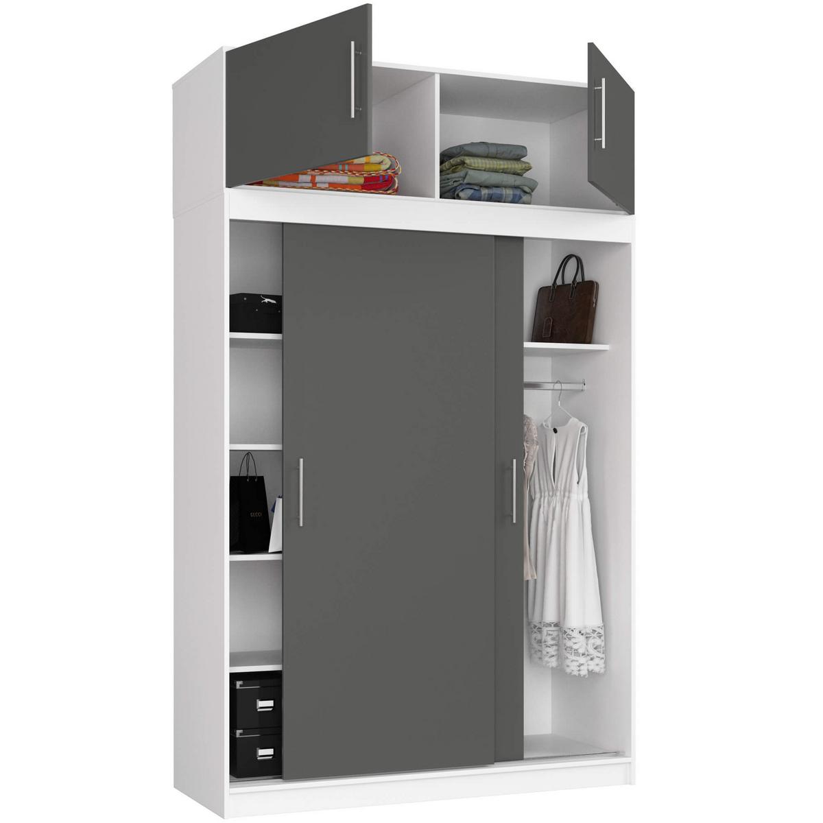 KLEIDERSCHRANK Weiß, Graphit Grau 245/150/60 - Weiß, Holzwerkstoff (150/245/60cm) - RAUMHIRSCH FURNITURE
