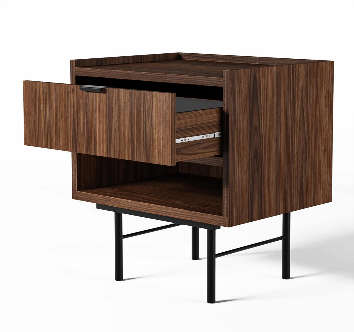 NACHTTISCH Nordiva 1S Warmia Walnut 40/55/35 cm – Metallgestell - Walnussfarben/Schwarz, Holzwerkstoff/Metall (40/55/35cm) - AX Living