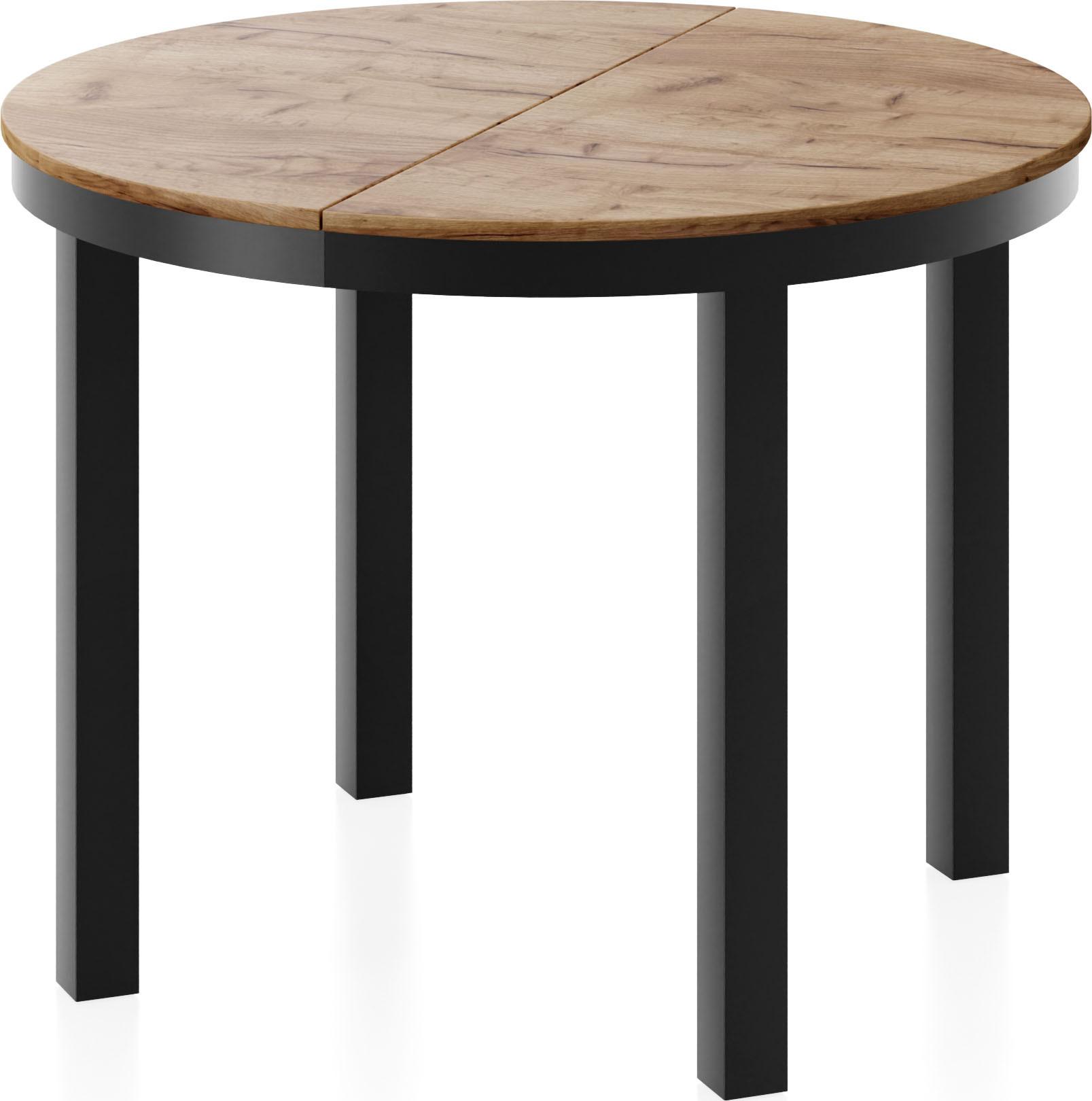 ESSTISCH Corin Schwarz runder ausziehbarer, Craft Eiche 100-176/100/76 cm - Eiche Wotan/Schwarz, Holzwerkstoff/Metall (100/176/76cm) - WFL GROUP