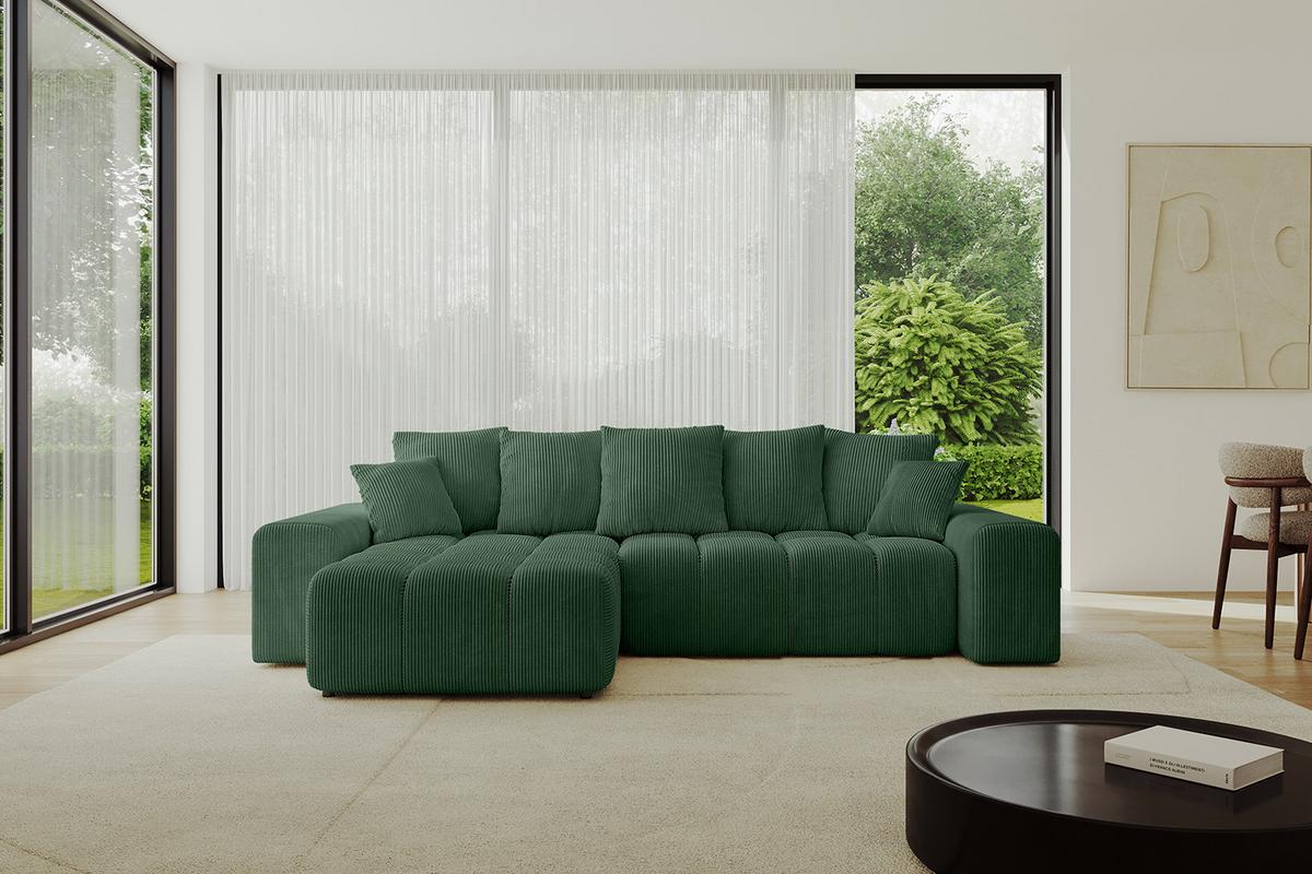 ECKSOFA Ottomane links ENIL-L 297x189x68 Grün Cord - Grün, Holzwerkstoff/Kunststoff (297/189cm) - ALTDECOR