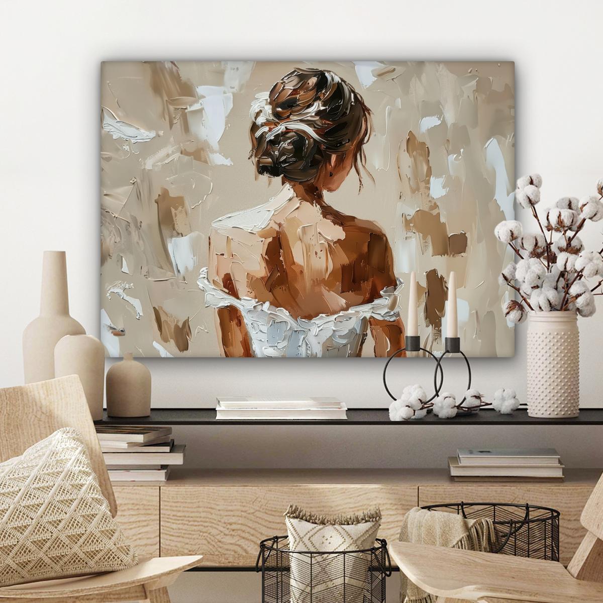 LEINWANDBILD Frau - Farbe - Abstrakt - Beige - Modern Wandbilder 80x60 cm - Sandfarben, Textil (80/60cm) - MuchoWow
