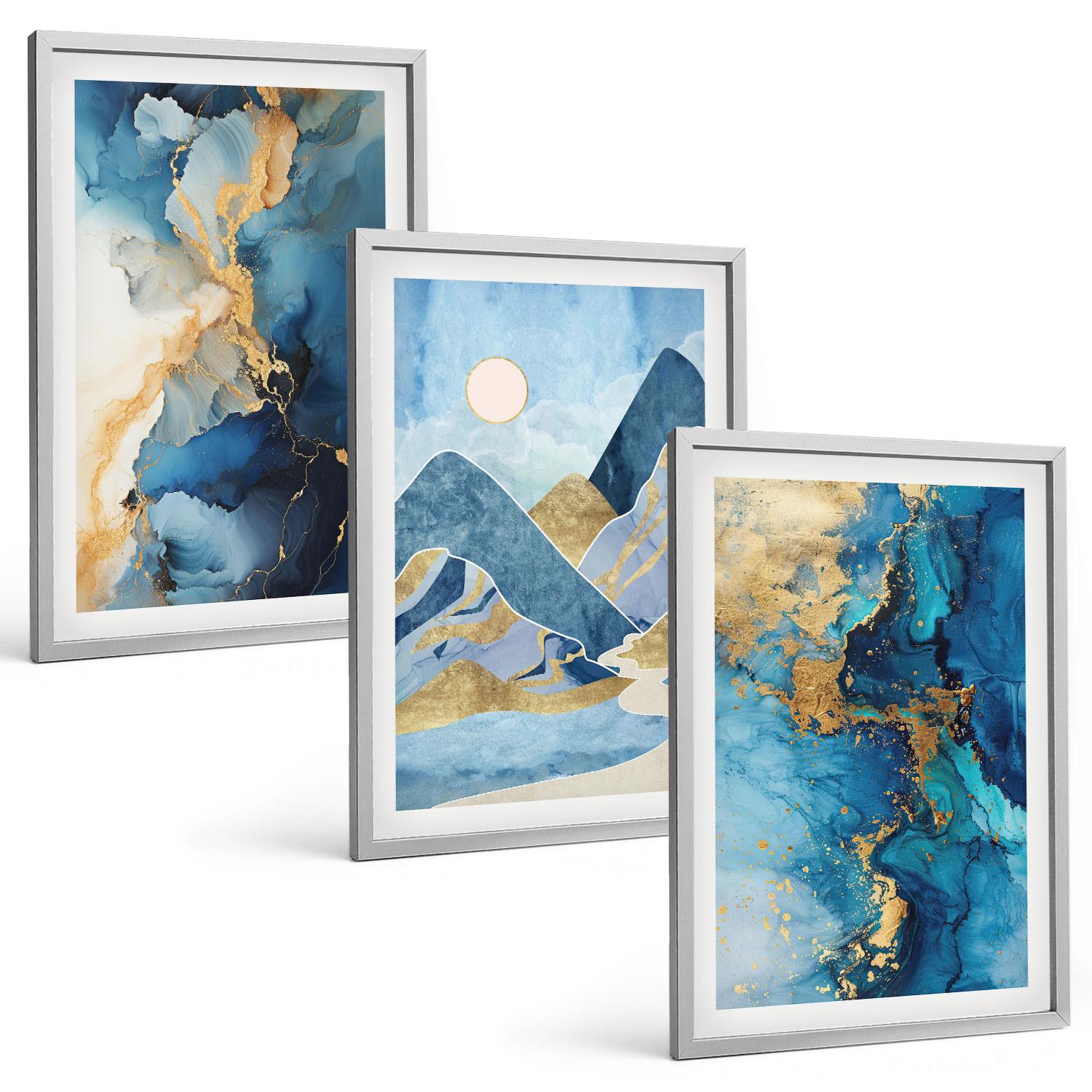 BILDER SET 3er Set - 40x60 cm Silberner Rahmen - Abstrakte Muster der Blue Mountains - Silberfarben, Kunststoff (40/60cm) - TULUP