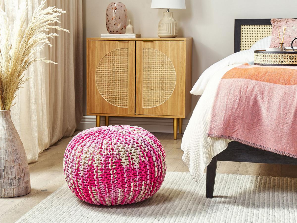 POUF Conrad 50/50/35 cm - Weiß, Naturmaterialien/Textil (50/35/50cm) - Beliani