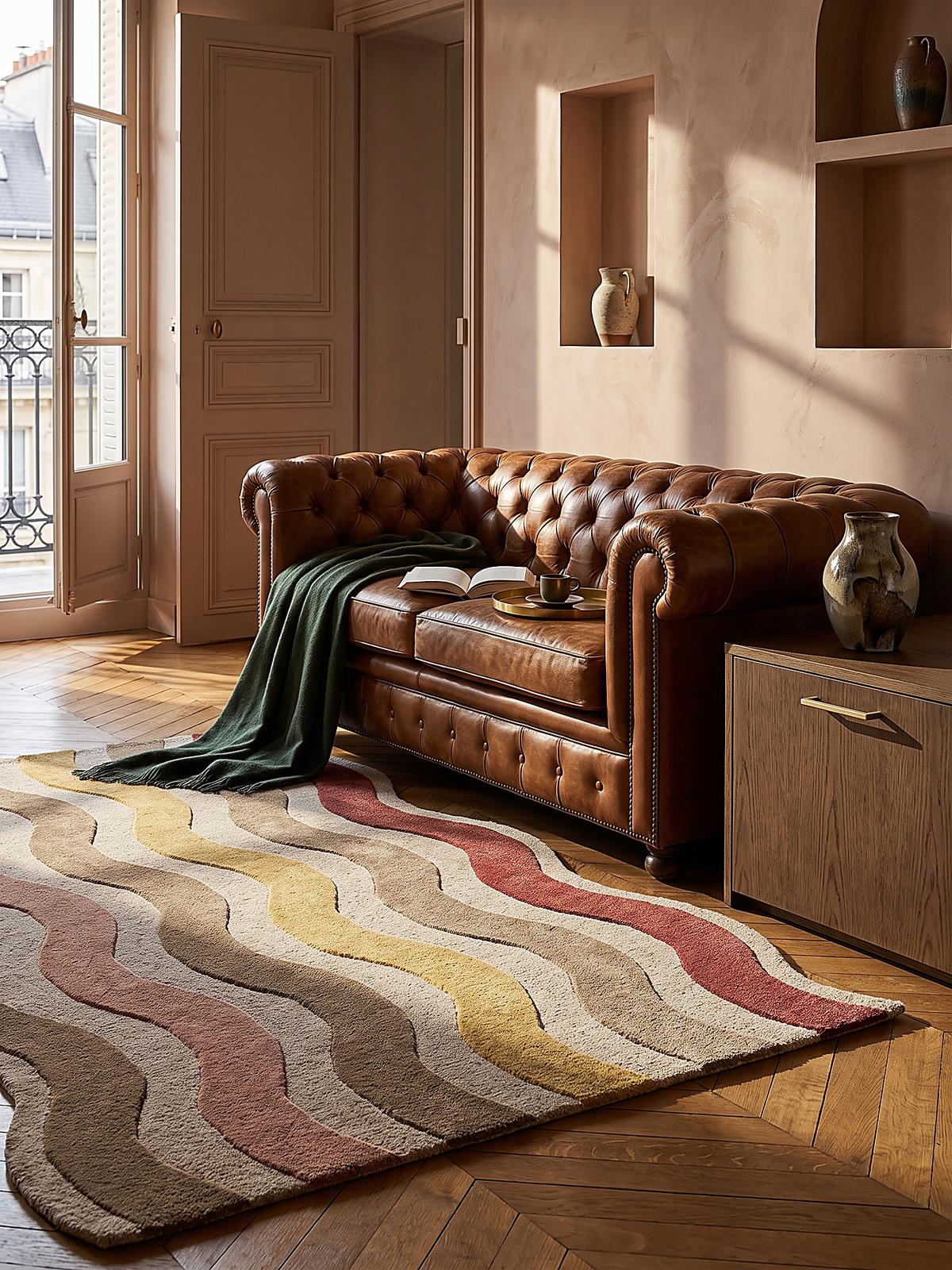 WOLLTEPPICH handgetuftet MONNOW, Wellenstreifen, Natur-Rot, 140 x 200 cm - Beige, Textil (140/200cm) - KADIMA DESIGN