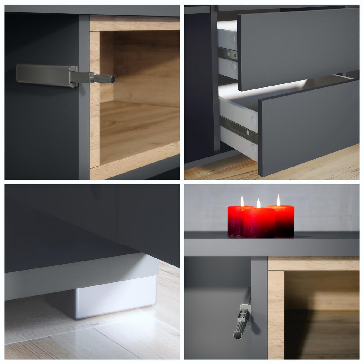 SIDEBOARD Skadu Grau Hochglanz - Anthrazit/Grau, Holzwerkstoff (138.5/75.5/35cm) - Vladon