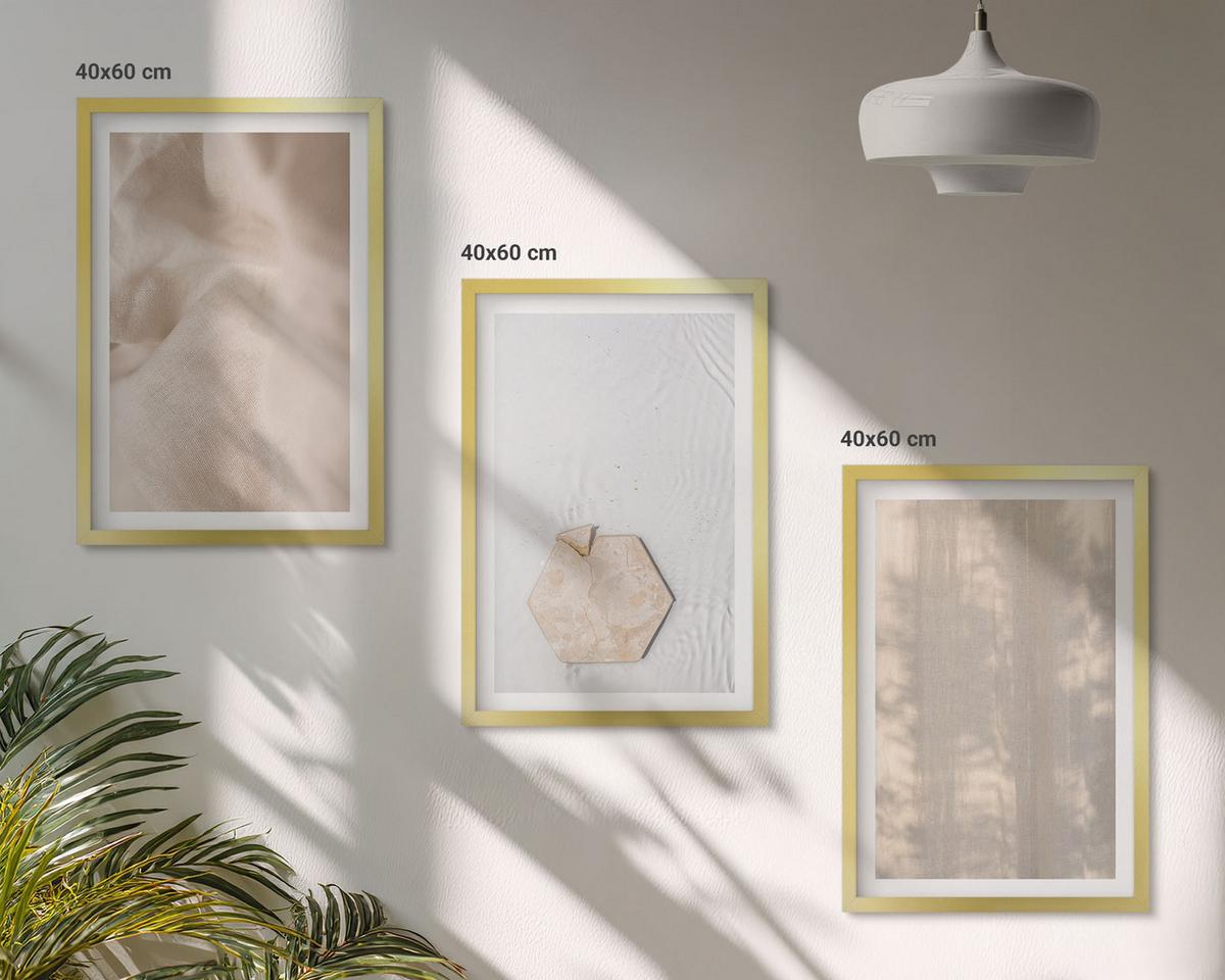 BILDER SET 3er Set - 40x60 cm Goldrahmen - Subtile Texturen, Boho-Natur - Goldfarben, Kunststoff (40/60cm) - TULUP