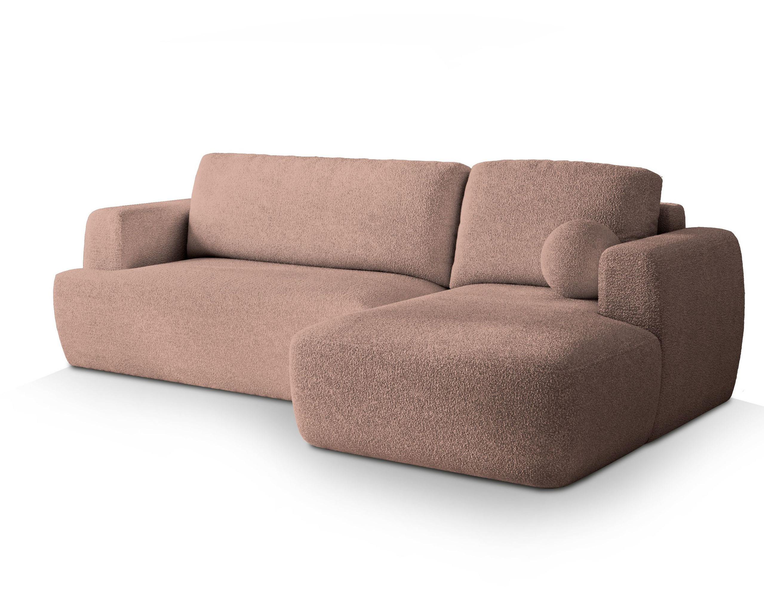 ECKSOFA SENTI N R-S Rosa Boucle-Stoff mit Schlaffunktion - Schwarz/Rosa, Holz/Kunststoff (246/148cm) - MASSENO