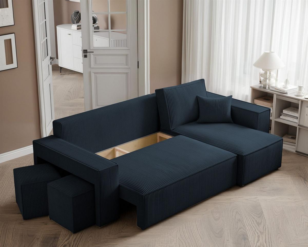 ECKSOFA Adara Inkl. Hocker - Blau, Holzwerkstoff/Textil (145/262cm) - Fun Möbel