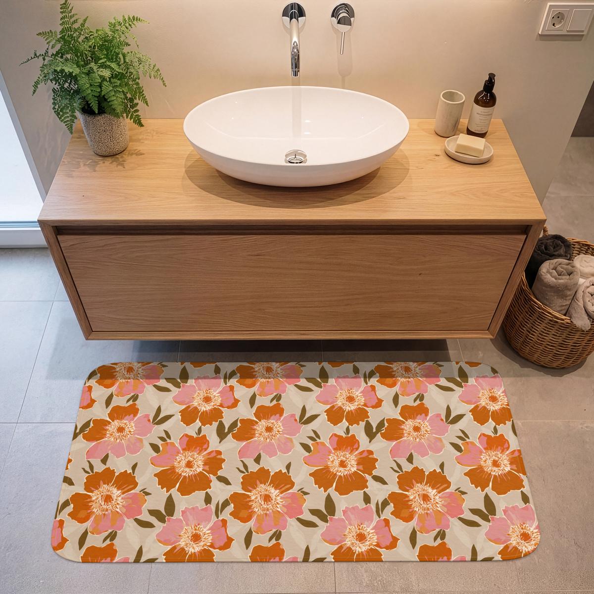 BADEMATTE Blumen - Motiv - Retro 120x60 cm - Multicolor, Textil (120/60cm) - OnlyWow