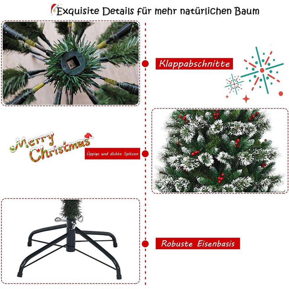 WEIHNACHTSBAUM mit roten Beeren 180cm Grün - Grün, Metall (180cm) - COSTWAY