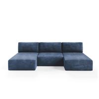 WOHNLANDSCHAFT Natalia - Dunkelblau, Holzwerkstoff/Textil (304/85/149cm) - Fun Möbel