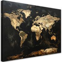 BILD auf Leinwand, Goldene Weltkarte auf schwarzem Hintergrund - Schwarz, Textil (45/30cm) - Feeby