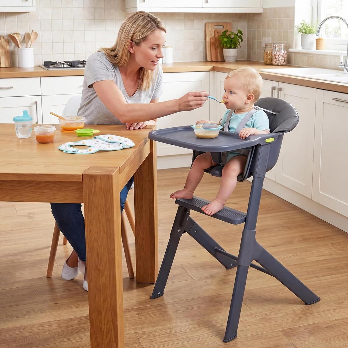 KINDERHOCHSTUHL mit verstellbarem Tablett grau - Grau, Metall (66/90/55cm) - COSTWAY