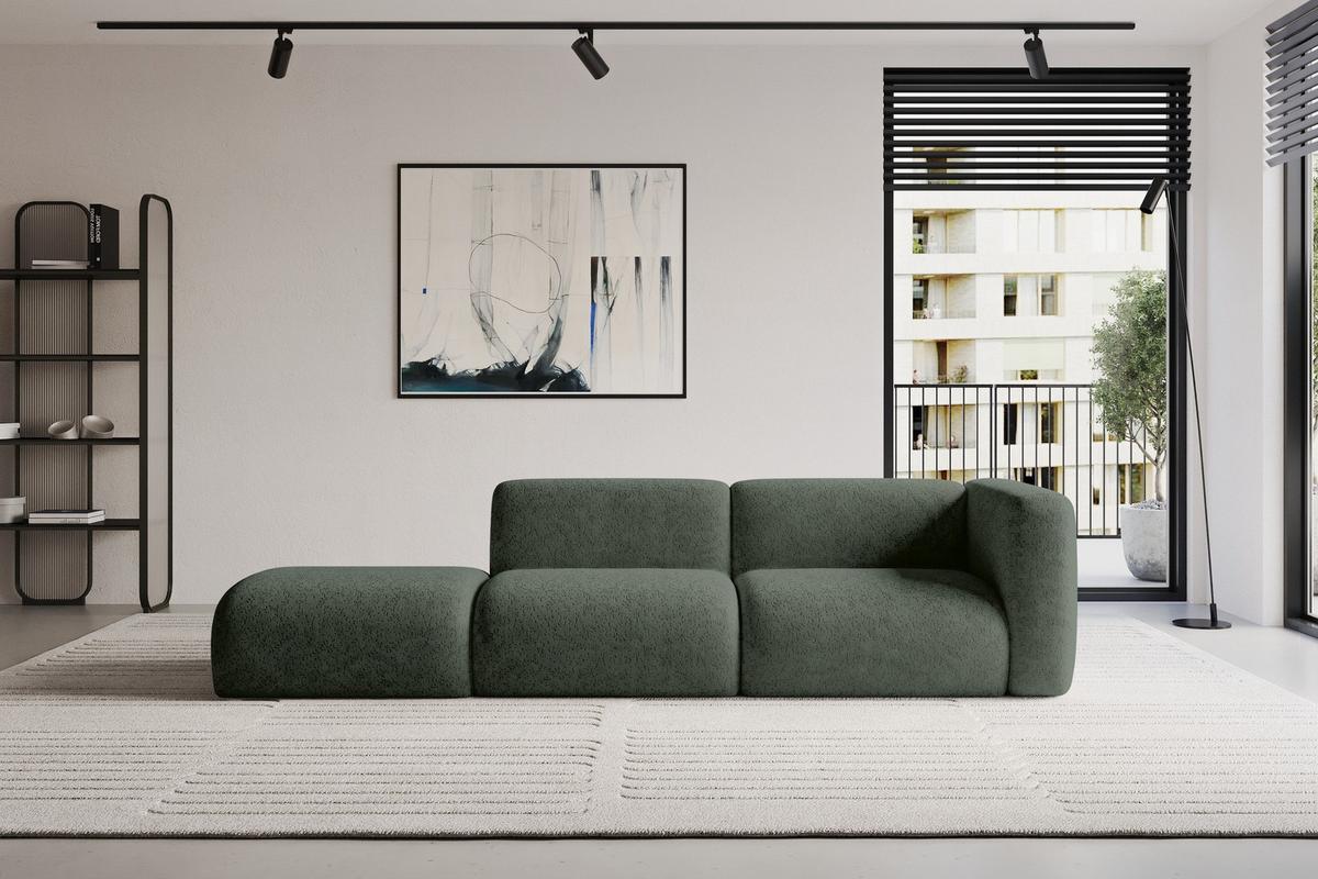 SOFA Ottomane Rechts MIRA-S3 296x89x70 Grün Velours - Schwarz/Grün, Holzwerkstoff/Kunststoff (296/70/89cm) - ALTDECOR