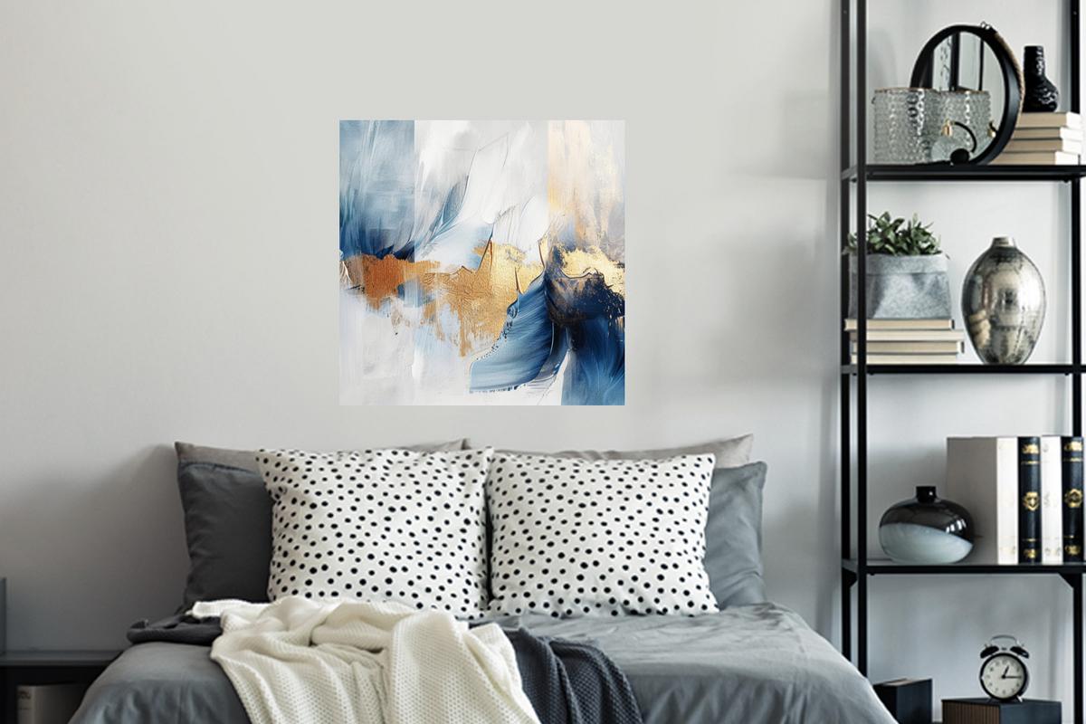 WANDTATTOO Gold - Blau - Aquarell - Kunst - Modern Wanddeko 50x50 cm - Hellblau, Kunststoff (50/50/0.1cm) - MuchoWow