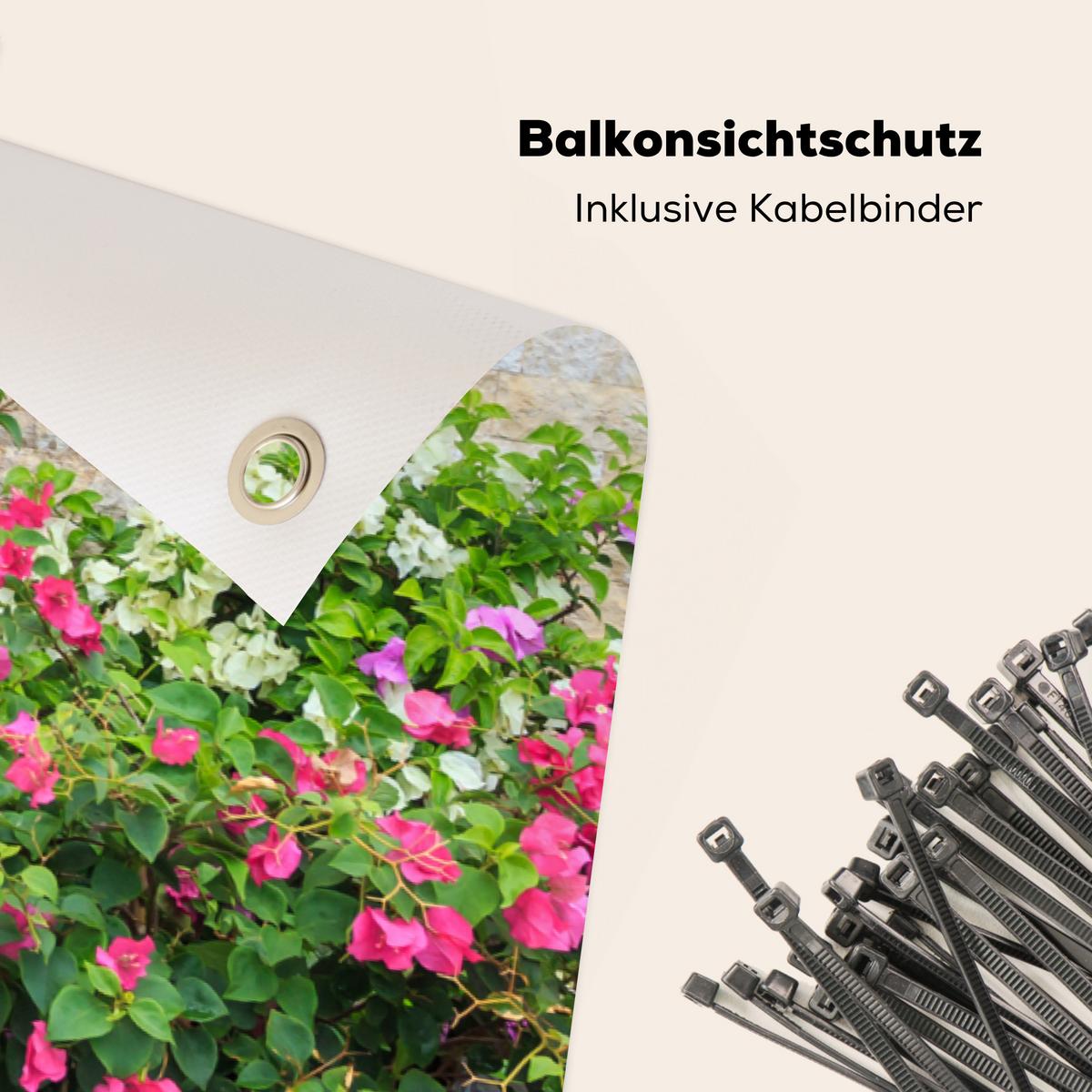 BALKON-SICHTSCHUTZ Blumen - Pflanzen - Blätter - Steine Balkon Deko 300x120 cm - Pink, Kunststoff (300/120cm) - MuchoWow