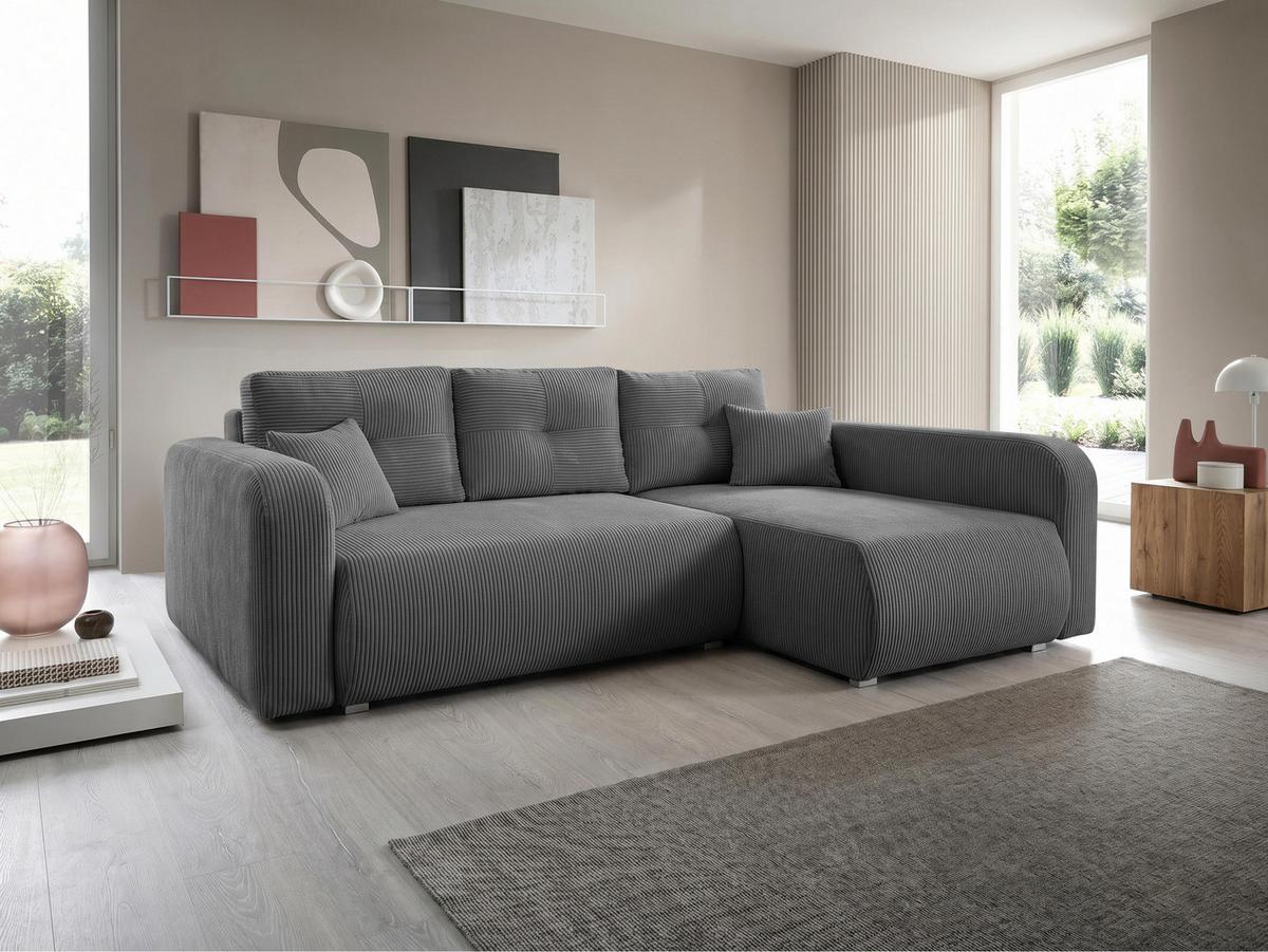 ECKSOFA Viena Cord, Seite: Rechts - Silberfarben/Grau, Holz/Kunststoff (234/145cm) - MIRJAN24