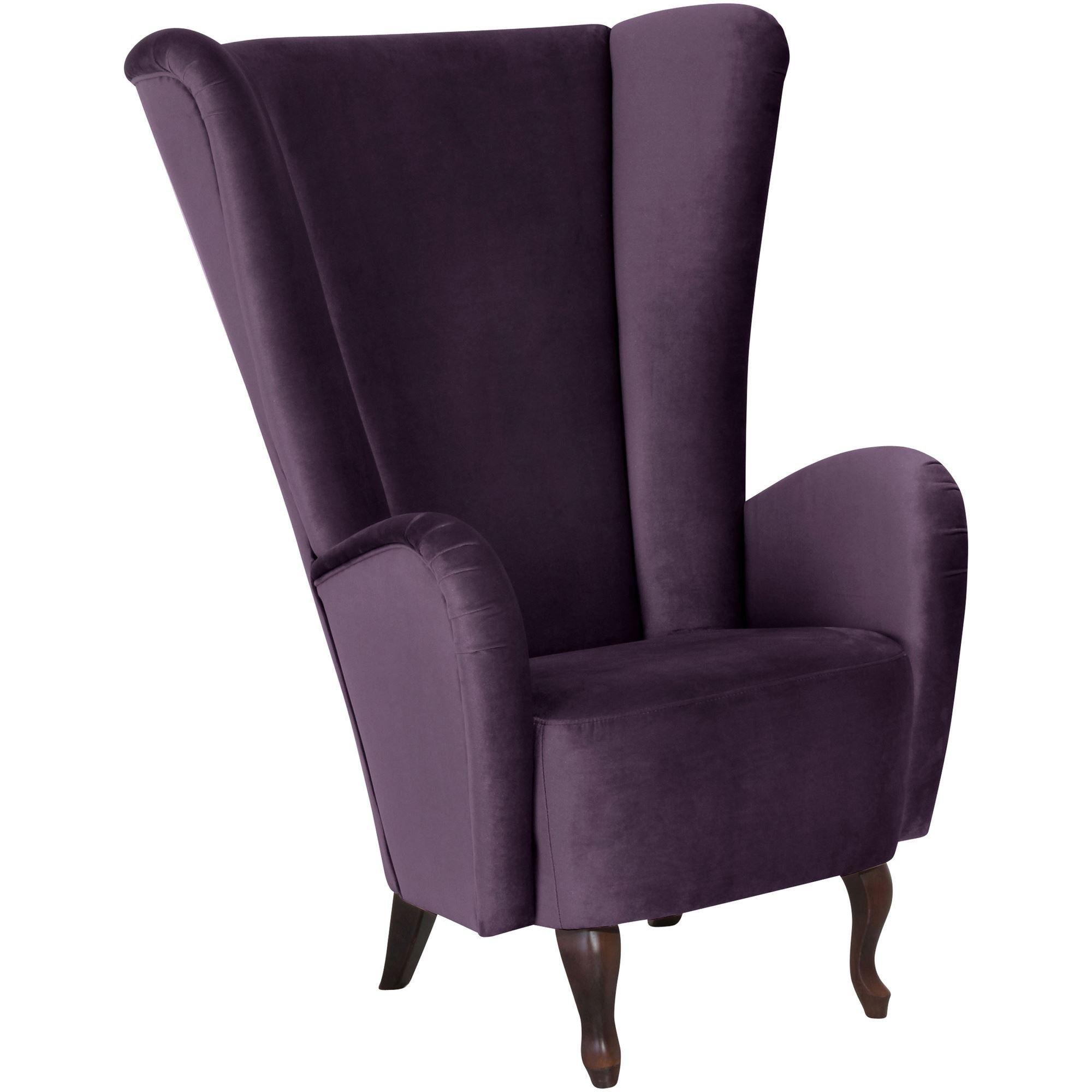 HOCHLEHNSESSEL Kailey Bezug Samtvelours Buche nussbaum dunkel / purple - Lila, Kunststoff (96/122/89cm) - 58aufmkessel