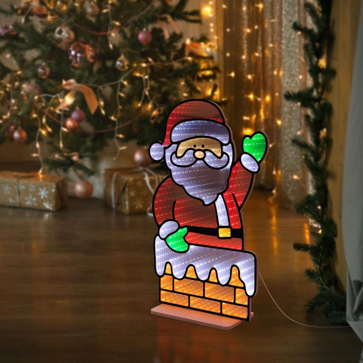 WEIHNACHTSDEKO Weihnachtsmann mit Kamin LED Infinity Mirror 3D-Effekt mit Lichterkette 38x60 cm Innen - Multicolor, Kunststoff (38/60/15cm) - ECD-Germany
