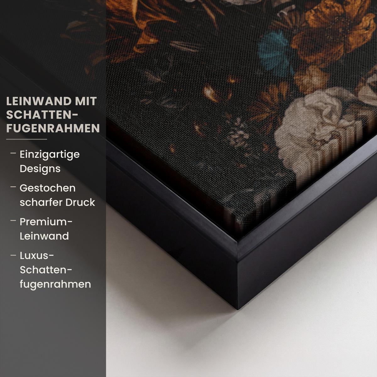 LEINWAND Bilder mit Rahmen - Frau - Luxus - Blumen - Schmetterling - Porträt - 60x40 - Schwarz, Textil (60/40cm) - MuchoWow