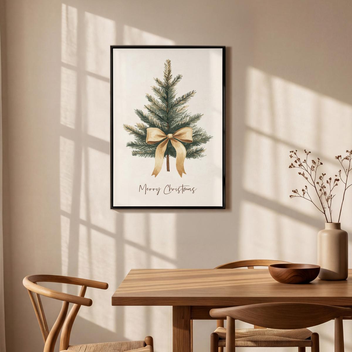 LEINWAND Bilder mit Rahmen - Weihnachtsbaum - Weihnachten - Frohe Weihnachten - Beige - 60x90 - Sandfarben, Textil (60/90cm) - MuchoWow