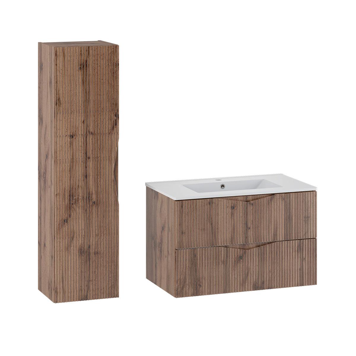 BADMÖBEL 80cm Tao 2er-Set Holz - Braun, Holzwerkstoff (80/50/45.8cm) - Petits-meubles