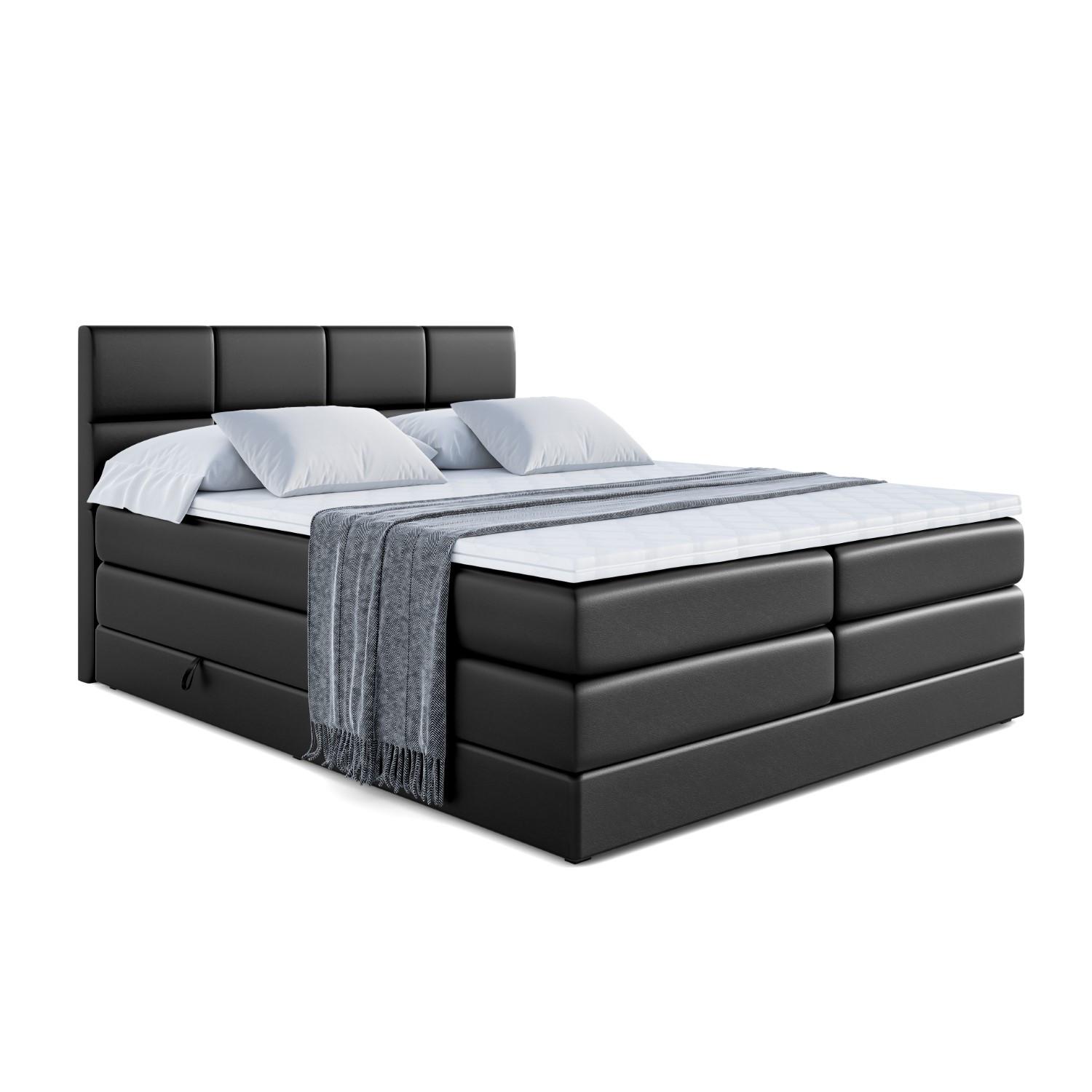 BOXSPRINGBETT ARDENI KING - 200x200 - H3/H4 - Schwarz Hochglanz - Schwarz Hochglanz, Holzwerkstoff (200/200cm)