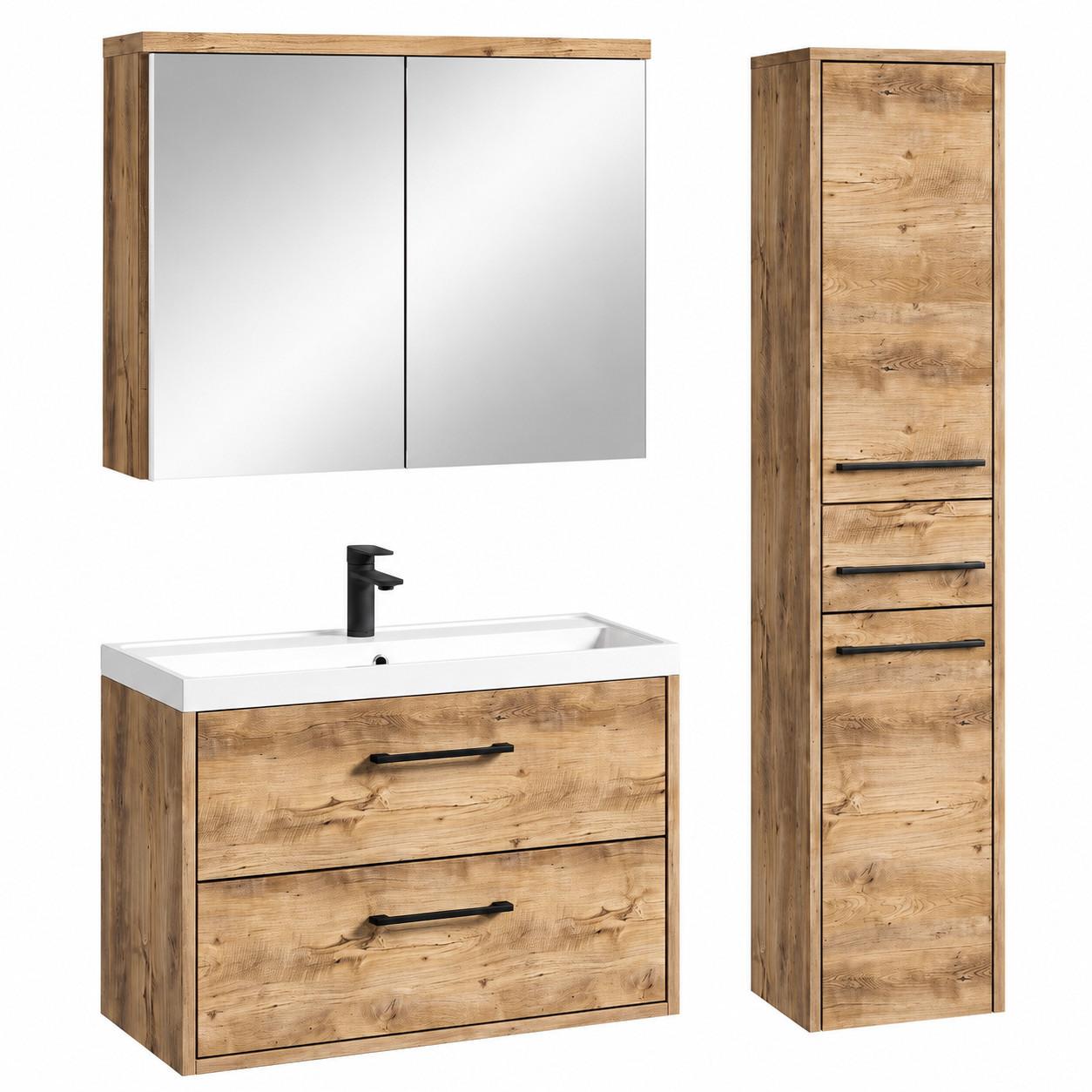 BADMÖBEL-SET Florence 3 Teile Kastanien Eiche - 80 x 35 x 51 cm - Eichefarben, Holz (80/51/35cm) - Badplaats
