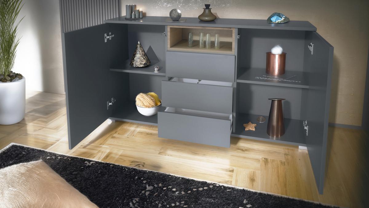 SIDEBOARD Skadu Grau Hochglanz - Anthrazit/Grau, Holzwerkstoff (138.5/75.5/35cm) - Vladon
