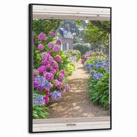 LEINWAND Bilder mit Rahmen - Hortensie - Durchsichtig - Blumen - Sommer - Lila - Weg - 60x90 - Lila, Textil (60/90cm) - MuchoWow