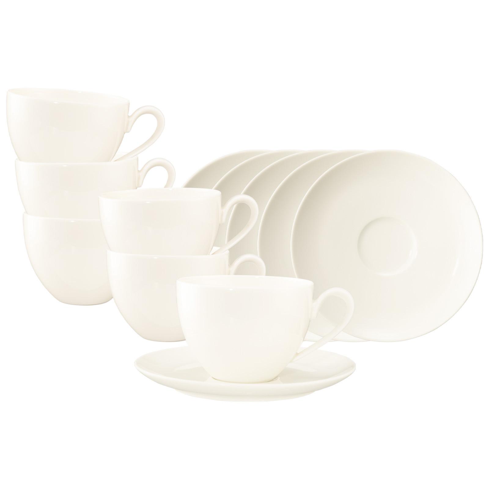 MILCHKAFFEETASSEN MIT UNTERTASSEN Savona Fine Diamond creme 340 ml 6er Set - Creme, Keramik (16/8.9/16cm) - Seltmann Weiden