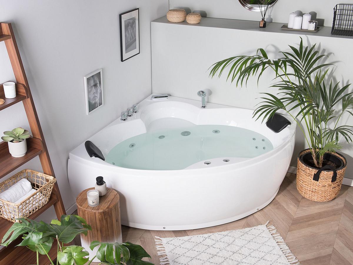 WHIRLPOOL-BADEWANNE mit LED 150x205x56 cm weiß Senado - Weiß, Kunststoff (150/56/205cm) - Beliani