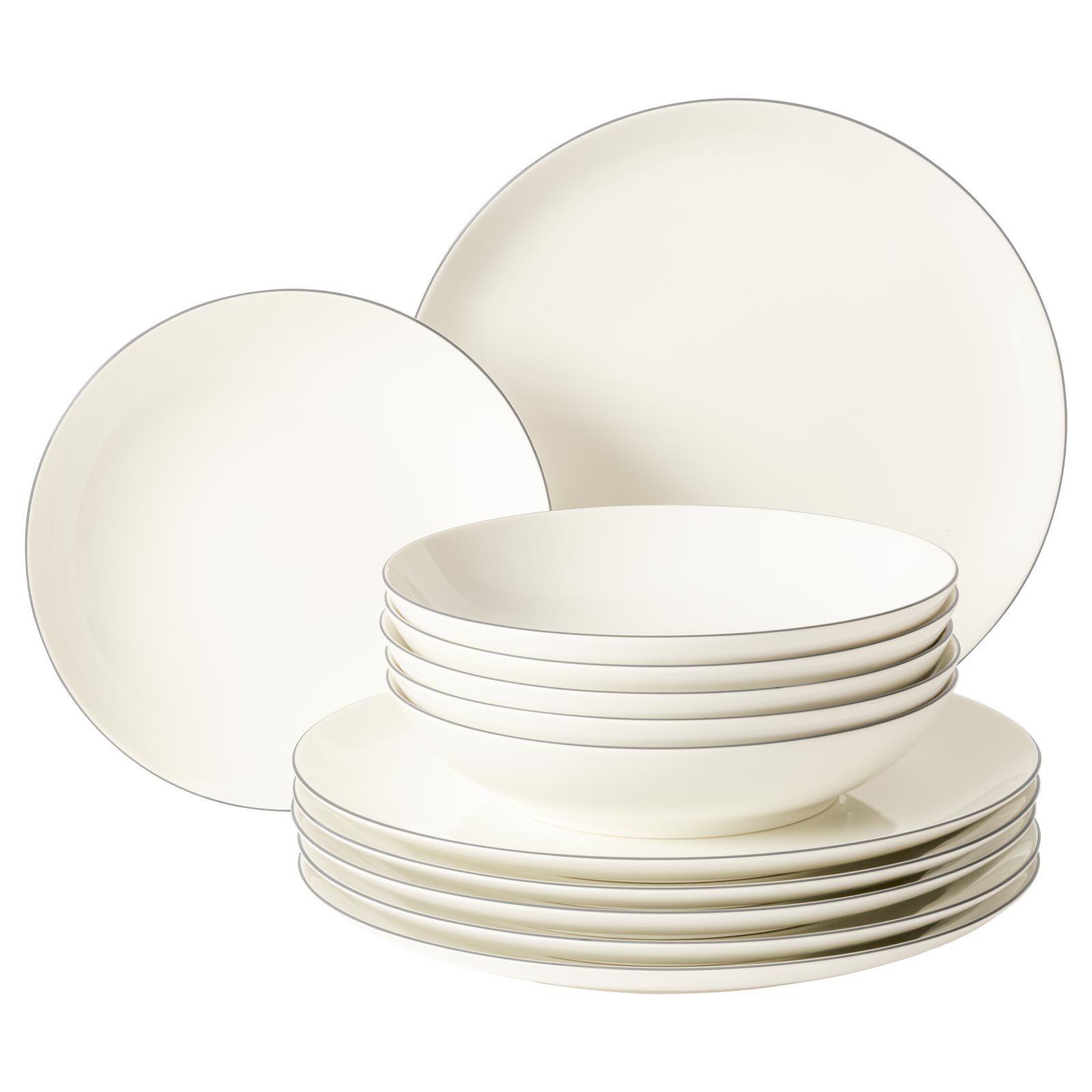 TAFELSERVICE Savona Grey Line creme 12-tlg. - Creme, Keramik (32.3/23.5/32.3cm) - Seltmann Weiden
