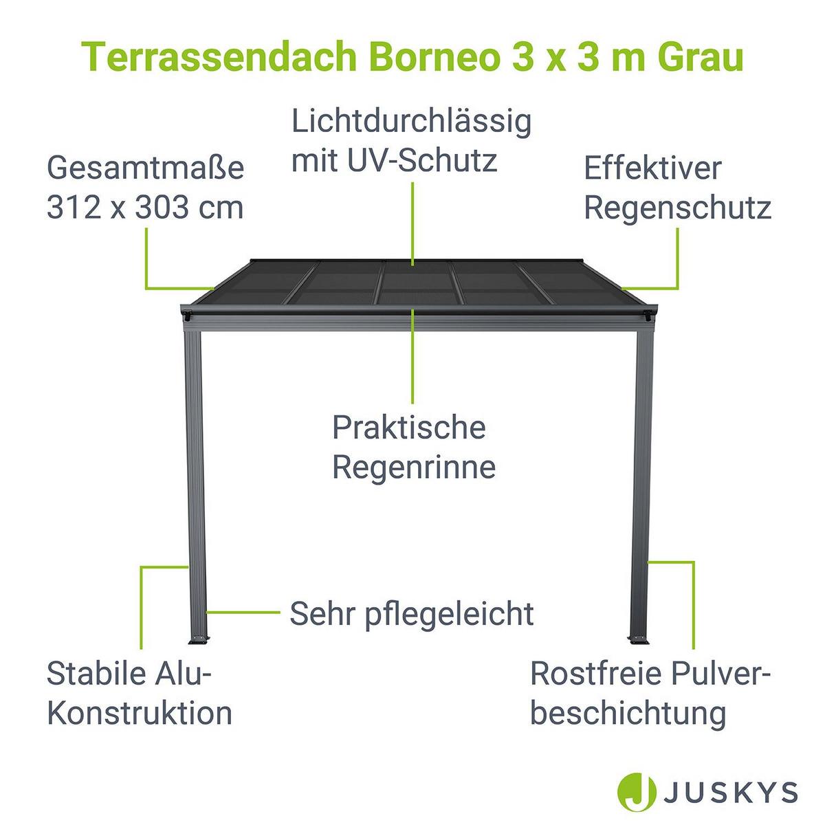 TERRASSENDACH Borneo Aluminium 3x3m dunkelgrau - Dunkelgrau, Metall (313/300/300cm) - Juskys