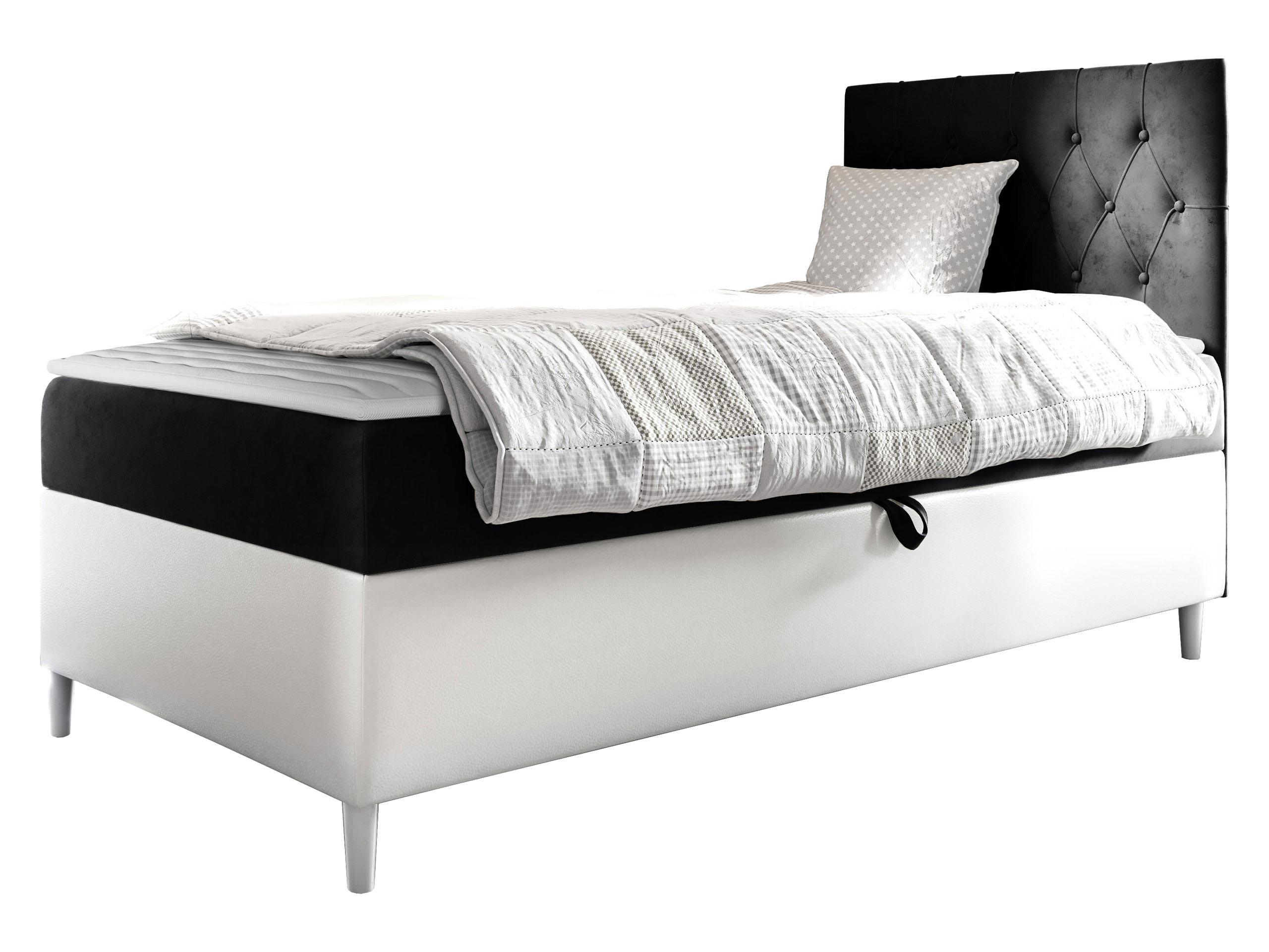 BOXBETT Filip Junior 1, Seite zum Öffnen des Bettkastens: Rechts - H3 - Schwarz/Weiß, Holz (90/200cm) - MIRJAN24