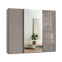 SCHWEBETÜRENSCHRANK 3-türig B250/H216/T65 cm in Sandgrau mit Glasfront, eine Spiegeltür, Kleiderschrank inkl. Vollausstattung / 22034 - Sandfarben/Eichefarben, Holzwerkstoff/Metall (250/216/65cm) - luma-home
