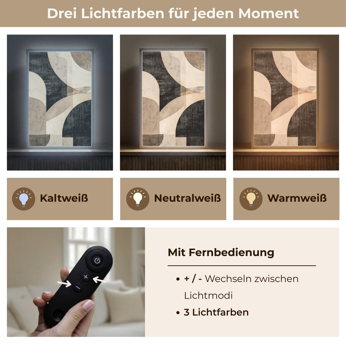 WANDLEUCHTE MIT AKKU Abstrakt - Formen - Modern - Beige 40x60 cm - Grau, Holzwerkstoff (40/60/8cm) - OnlyWow