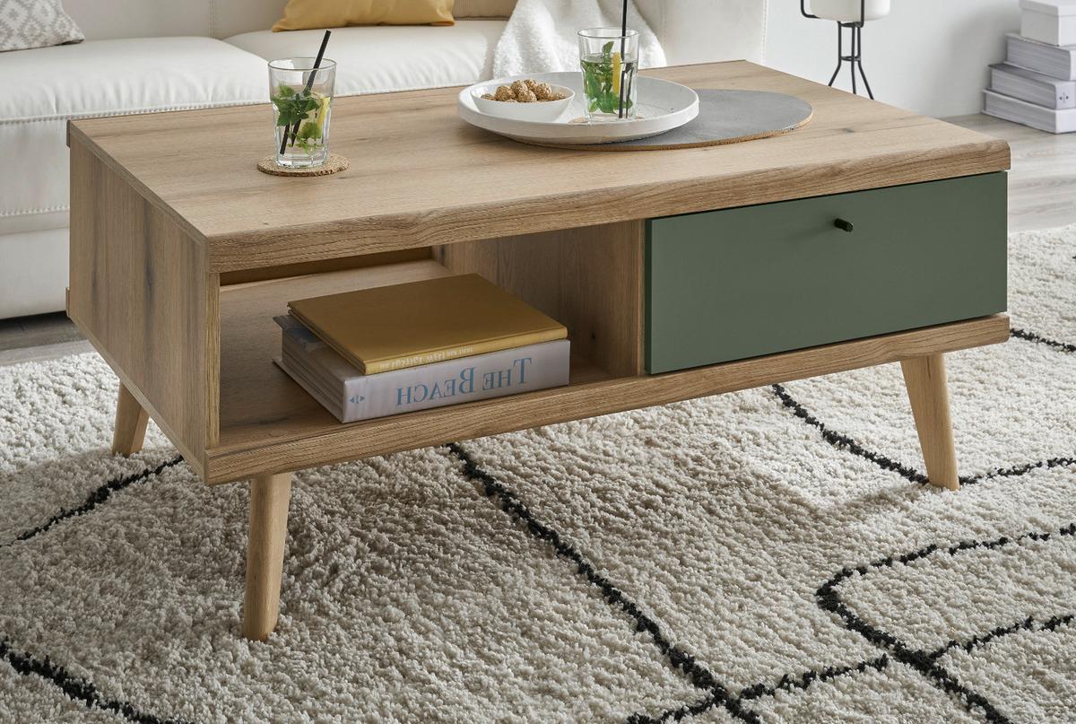 COUCHTISCH Salbei grün, Eiche Evoke, skandinavisch 107 x 67 cm, Wohnzimmertisch mit Stauraum - Salbeigrün/Eichefarben, Holz/Holzwerkstoff (107/67/46cm) - Furn.Design