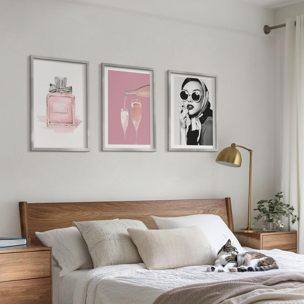 BILDER SET 3er Set - 40x60 cm Silberner Rahmen - Stilvolle pinkfarbene Accessoires - Silberfarben, Kunststoff (40/60cm) - TULUP