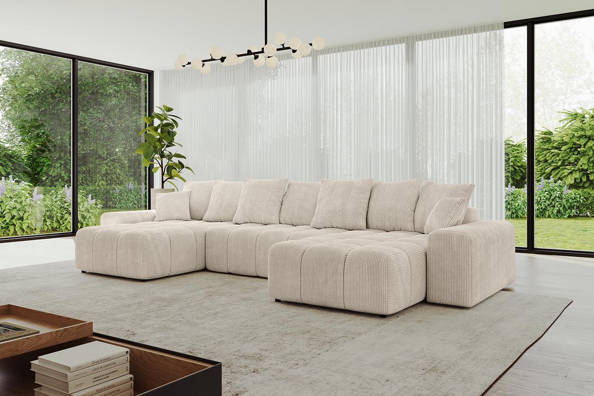 WOHNLANDSCHAFT ENIL-U 401x189x68 Beige Cord - Beige, Holzwerkstoff/Kunststoff (401/68/189cm) - ALTDECOR