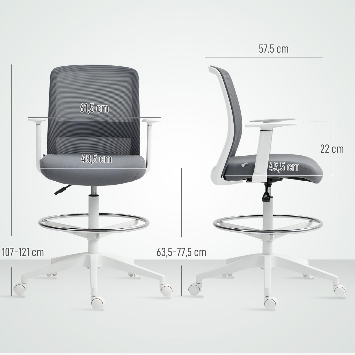 BÜROSTUHL Ergonomischer Schreibtischstuhl mit Armlehne, Fußring, Grau - Grau, Textil (57.5/121/61.5cm) - HOMCOM