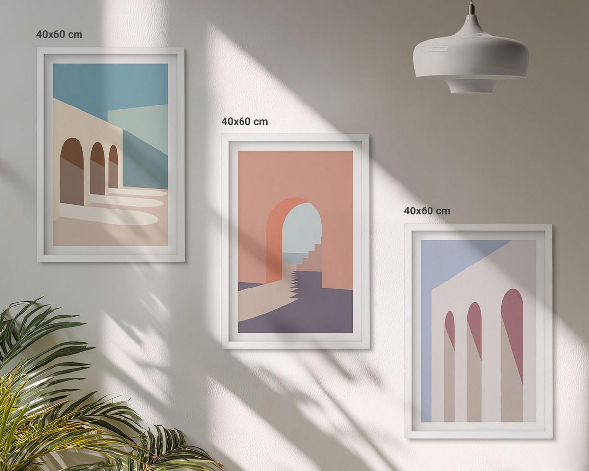 BILDER SET 3er Set - 40x60 cm Weißer Rahmen - Architekturgrafiken in Pastellfarben - Weiß, Kunststoff (40/60cm) - TULUP