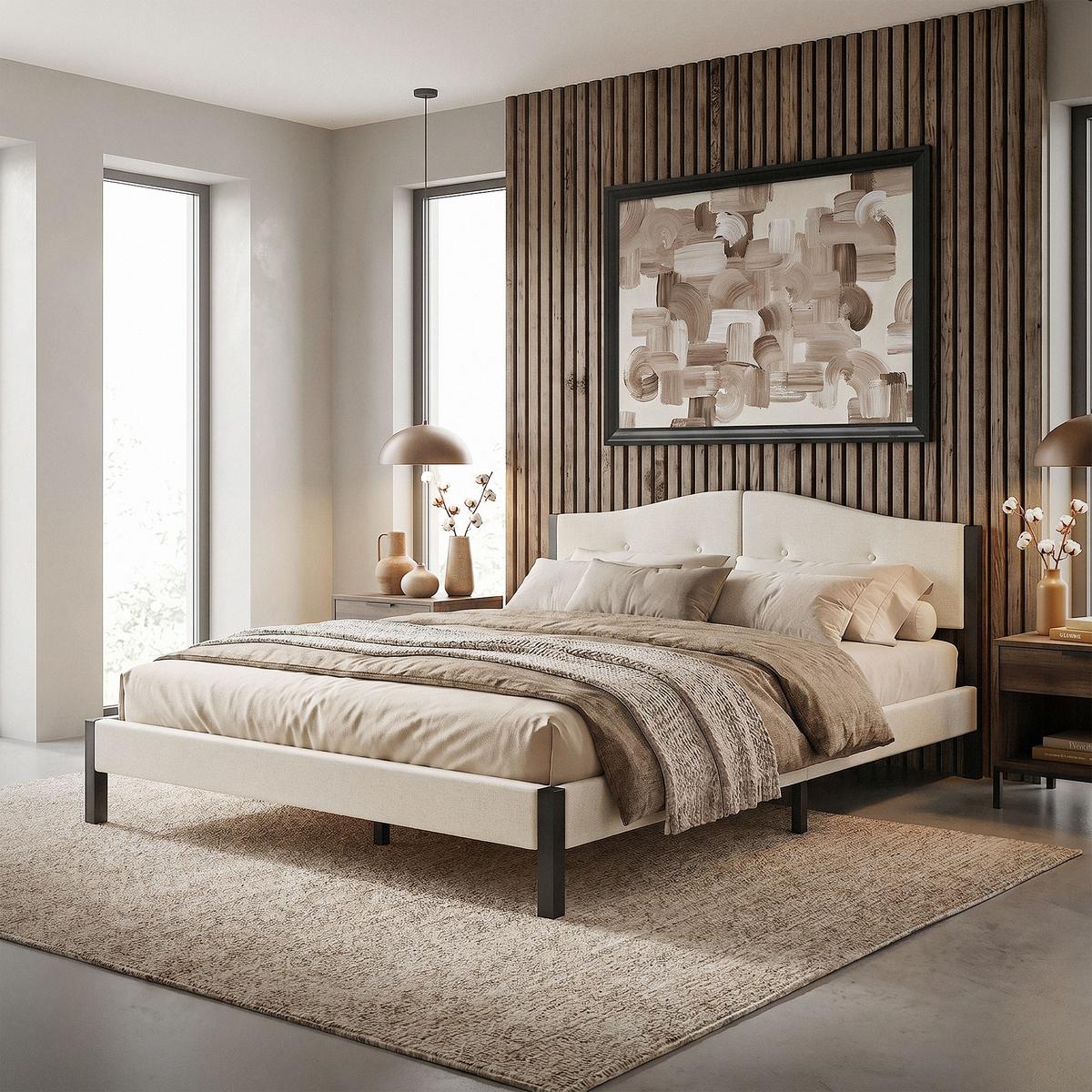 POLSTERBETT 160x200 cm Beige mit Lattenrost und Leinenstoff - Beige, Holzwerkstoff/Textil (160/200cm) - ML-DESIGN